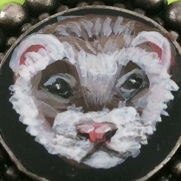 Handpainted Ferret Pendant Silvertone Metal Long Pet Artisan Danglers Polecat - Picture 9 of 11